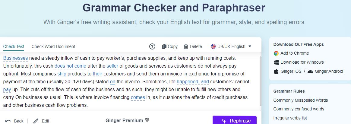 Testing the free Ginger grammar checker